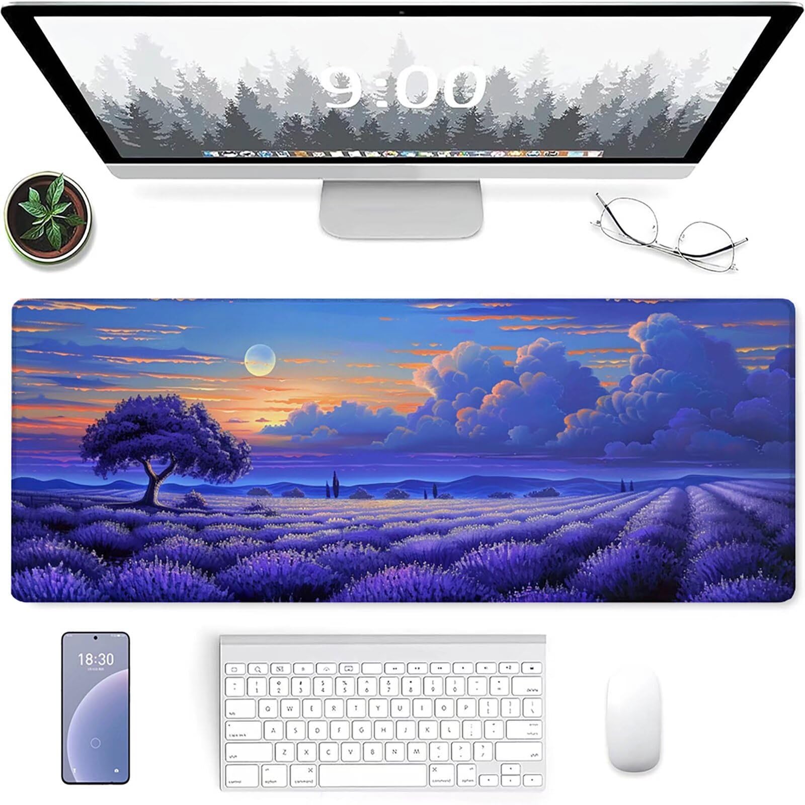 Tappetino Mouse Porpora, Luna Gaming Tappetino Mouse XXL 1200x600x3mm, Tappetino Scrivania Impermeabile e Antiscivolo, Migliora Precisione e Velocità Mouse Pad, per Accessori Gaming, Regalo J-1-Y