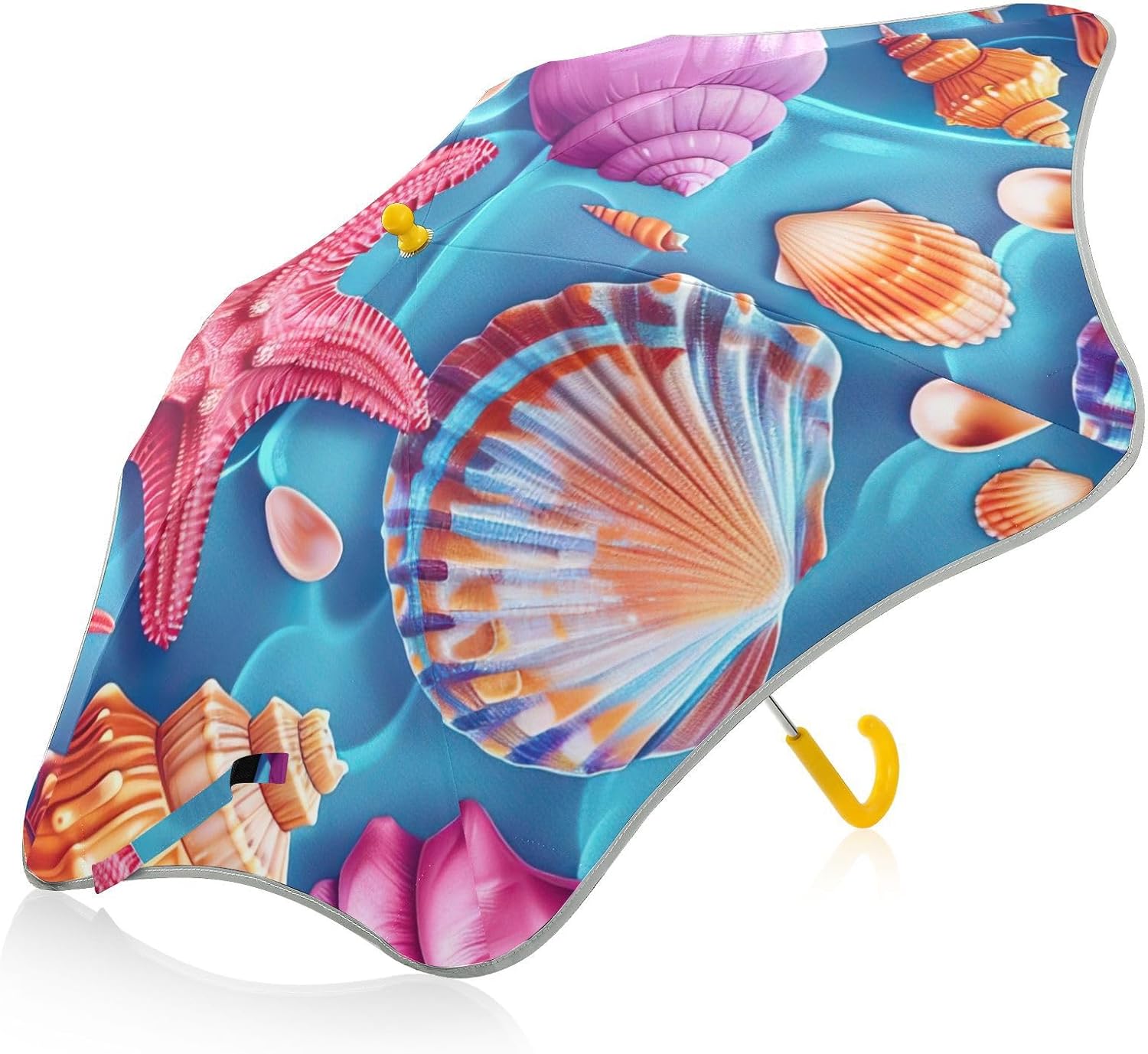 ODAWA Vintage Seashell Blue Kid Umbrellass Unbreakable Stick Rain Umbrella Portable Umbrellas for Rain