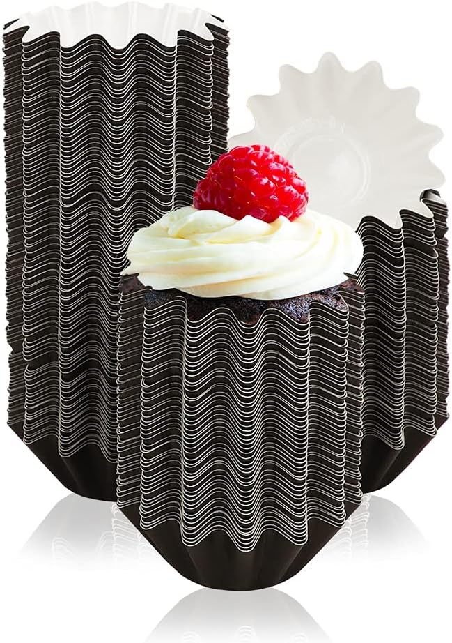 200 PCS Cupcake Liners TIE-DailyNec Flared Muffin Baking Cups Holder Greaseproof Coated Cake Cups, Food Grade Safe Brioche Wrappers for Birthday Party Wedding Anniversary (Brown)