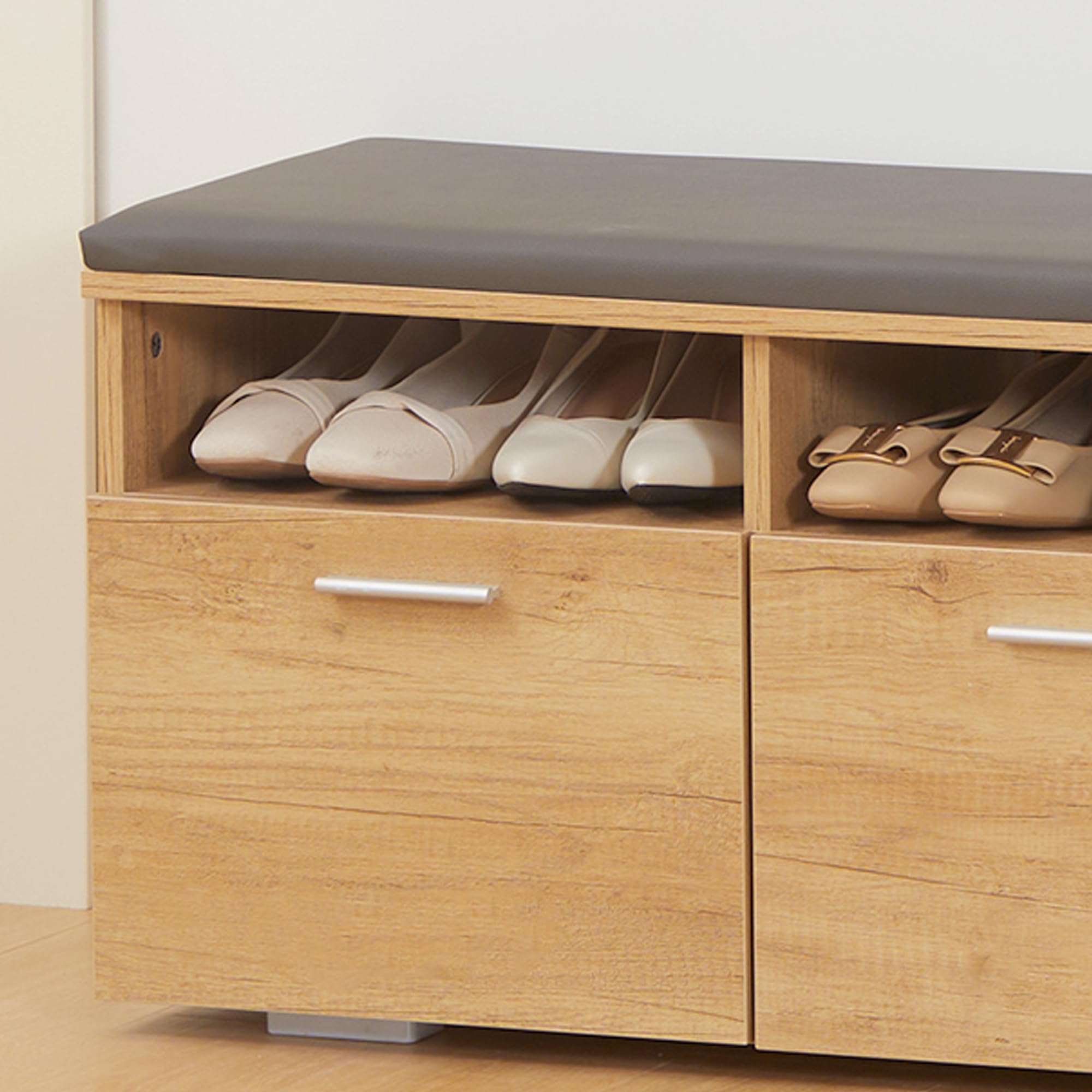 HOMCOM Ensemble de Meuble d'entrée vestiaire d'entrée 3 en 1 | 1 Porte-Manteau avec Étagère, 1 Miroir avec Étagère, 1 Banc à Chaussures avec Coussin en Polyuréthane