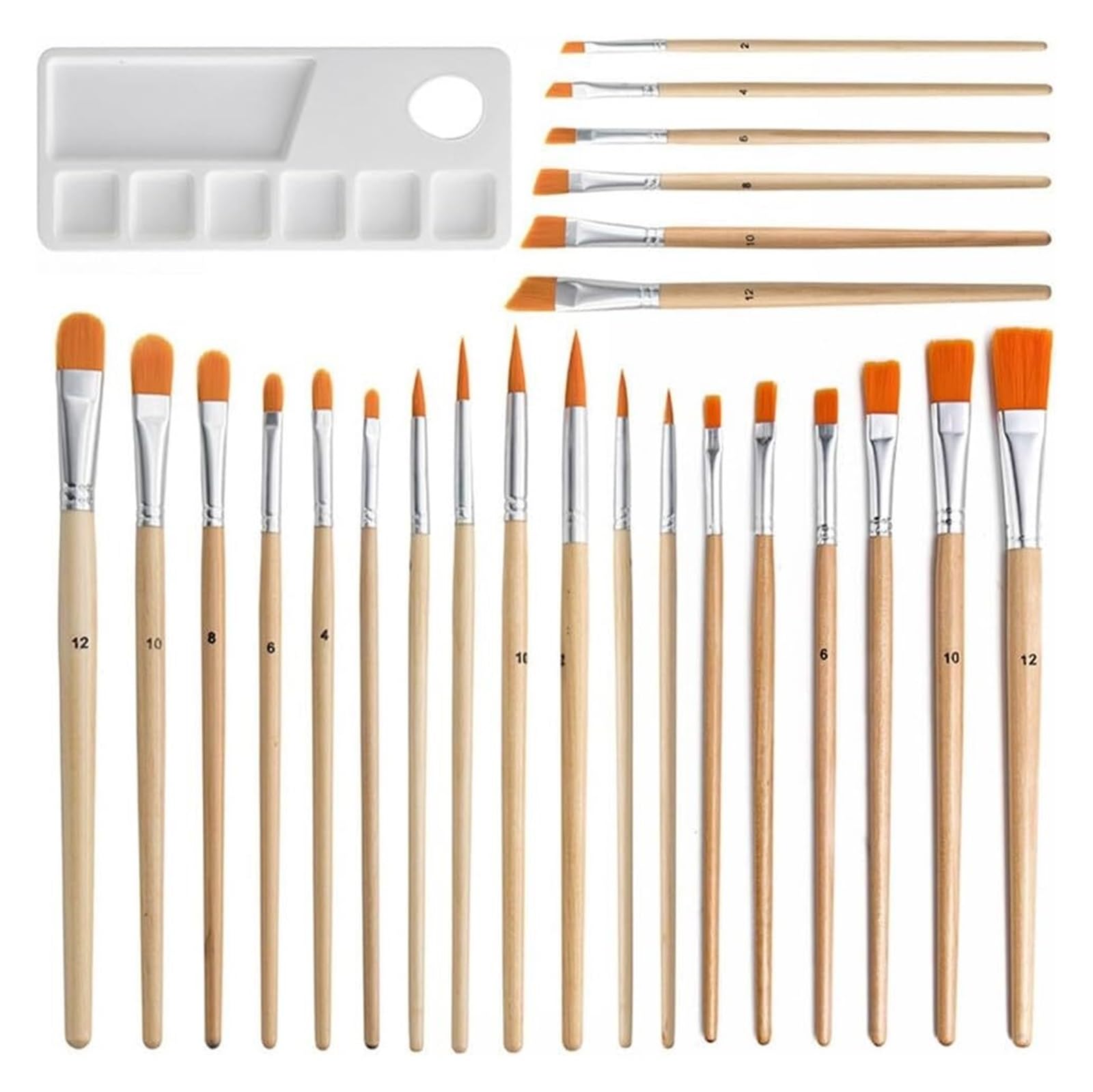 Ensemble de pinceaux à Peinture en Plastique et Nylon Bois Bouleau, 25 pièces