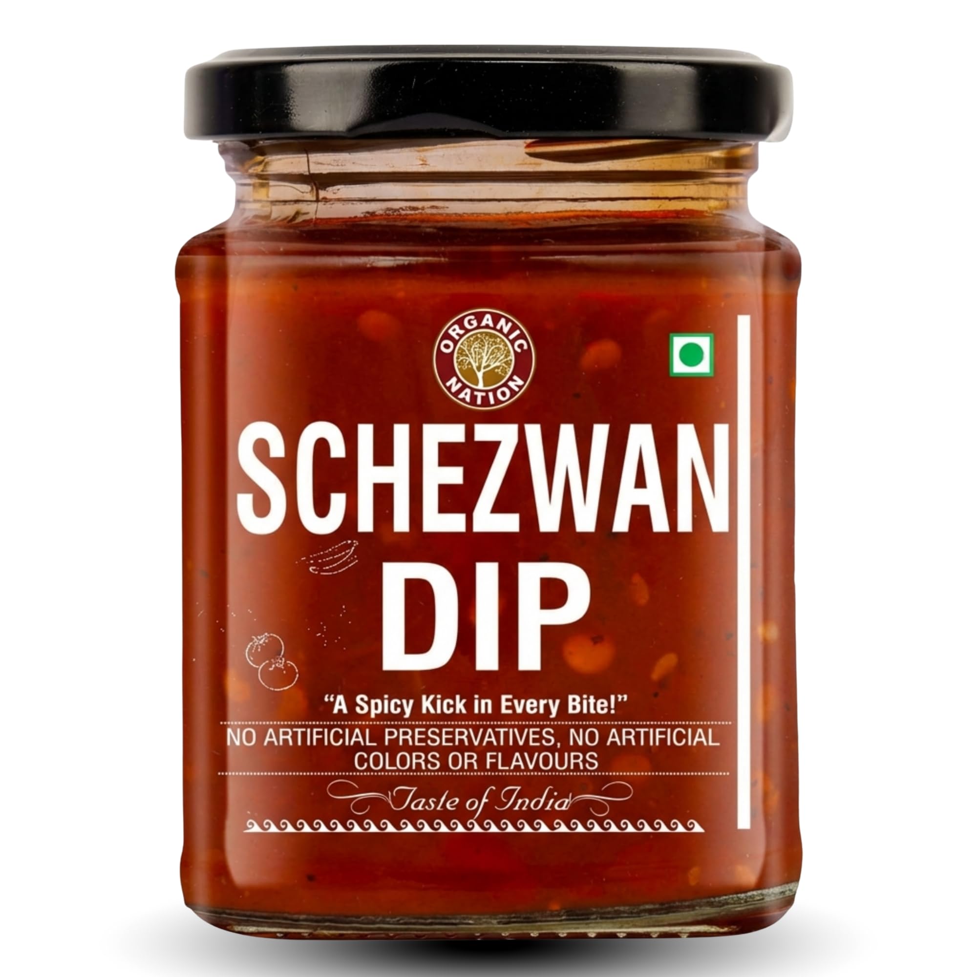 Organic Nation Schezwan Dip | Homestyle Made with Red Chillies, Garlic & Aromatic Spices | No Added Preservatives, No Artificial Flavours | Traditional Recipe, 260g