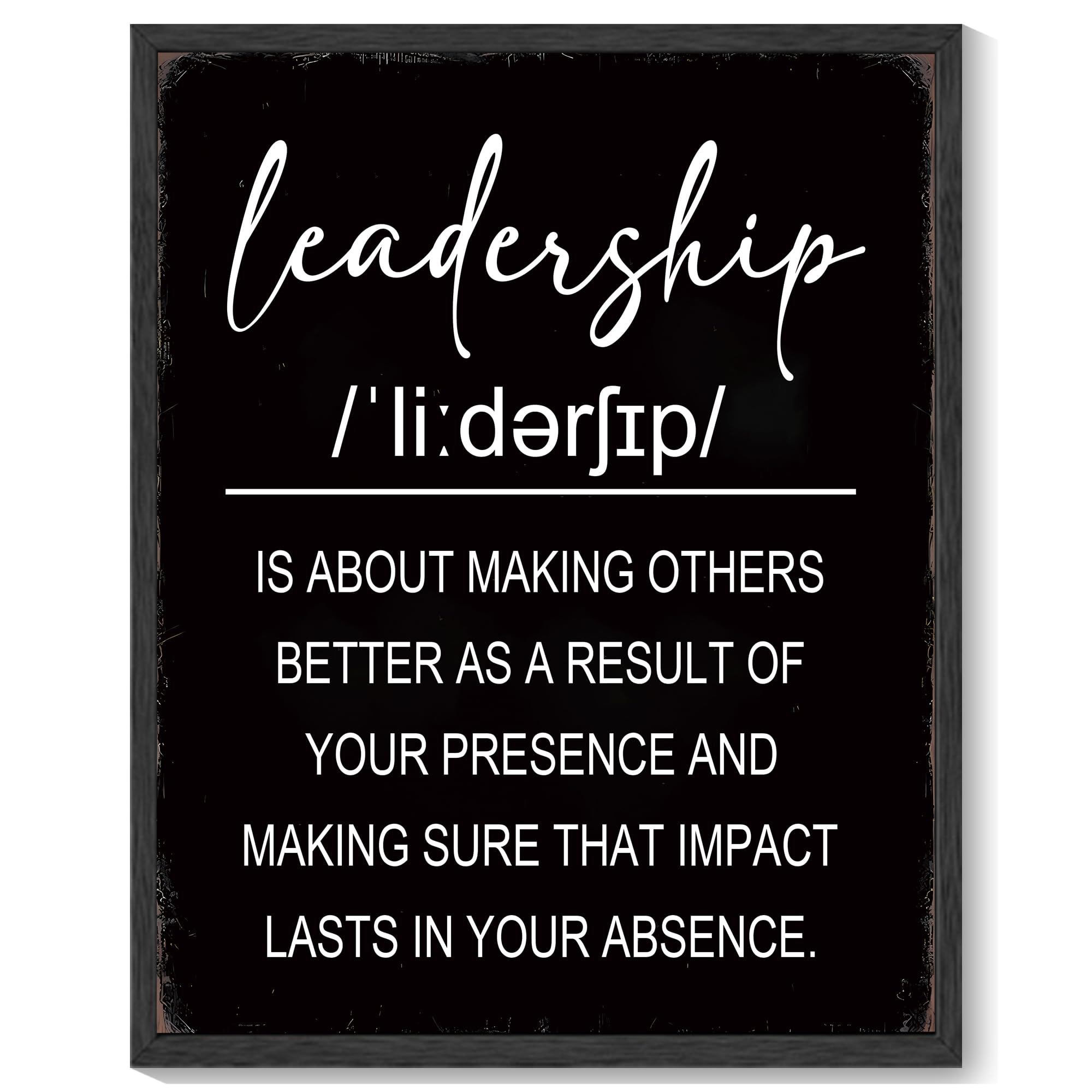 KUVIOKE Inspirational Leadership Wall Art Motivational Positive Quote Sayings Prints Encouraging Posters Painting Office Home Decor 8x10 Inch - Black Framed