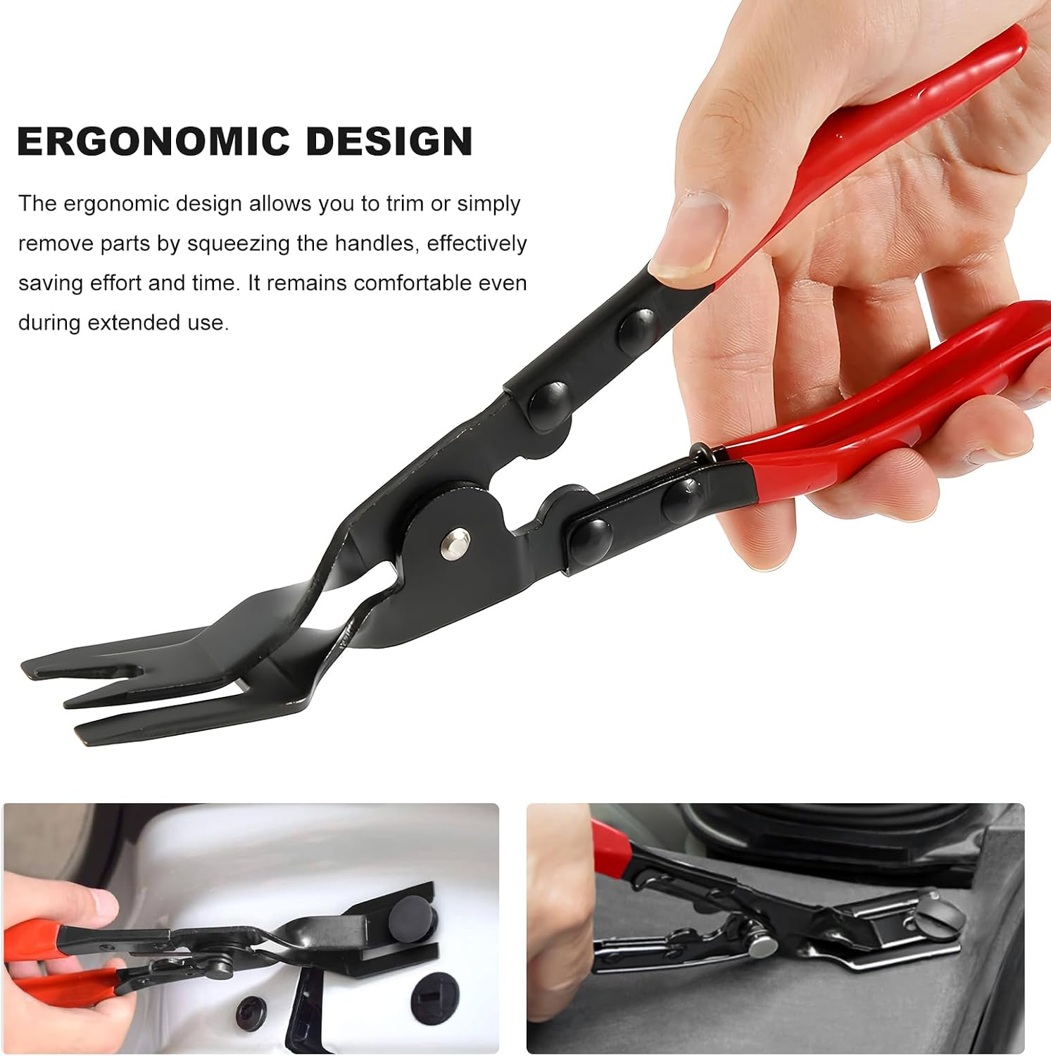 3 PCS Car Clip Removal Tool, Auto Trim Rivet Pry Tools Dashboard Fastener Remover Set with Storage Bag, Upholstery Repair Kit Door Panel Clip Pliers for Sedan Truck SUV (Red)