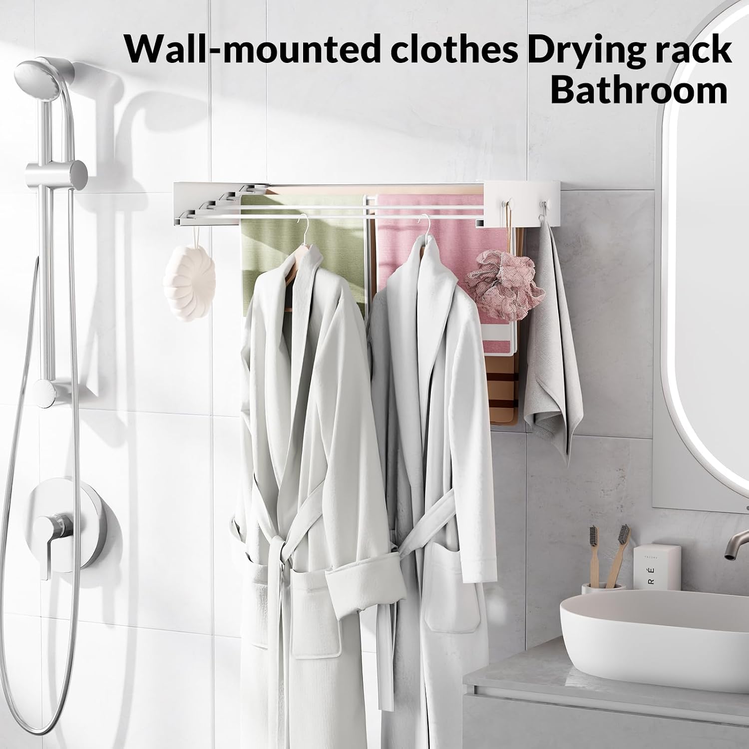 Foldable Wall-Mounted Clothes Drying Rack, 23.6 Inches, Holds up to 60 lbs
