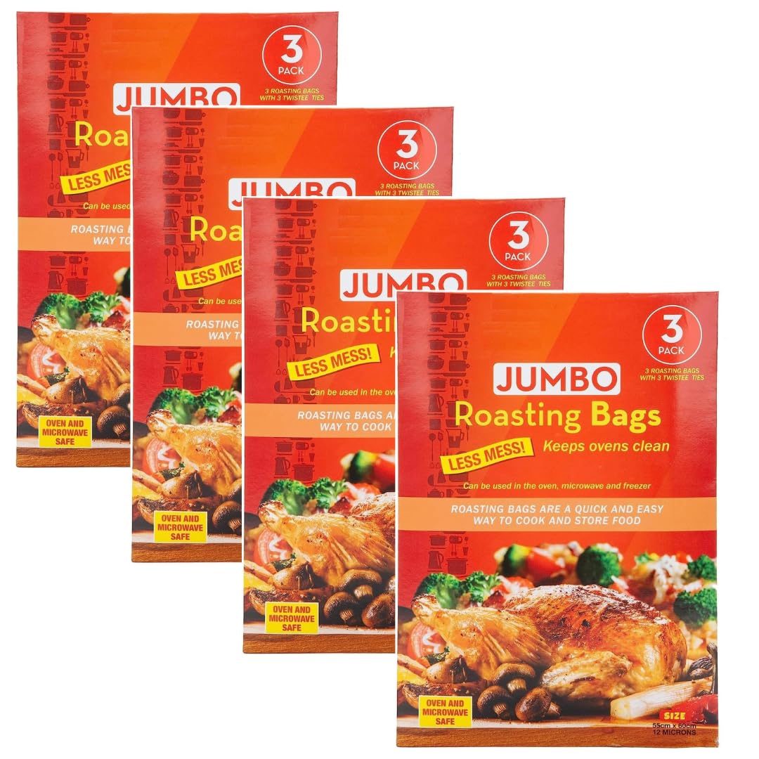 Extra Large Turkey Roasting Bags: 12 Jumbo Bags for Oven, 55cm x 60cm, Easy Roast - With Ties for Microwave and Freezer Use