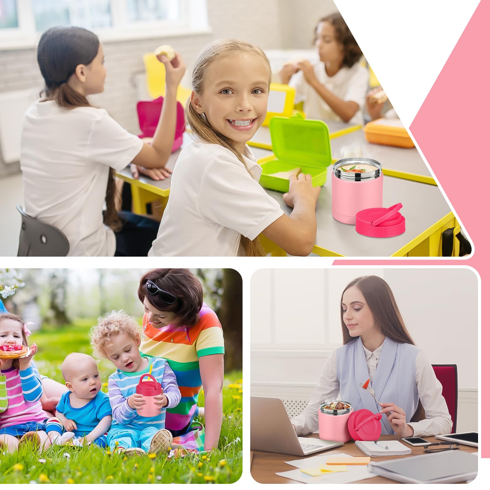 WyfKyd Tarro de comida aislado de 10.5 onzas con tapa de asa, termo de sopa para niños para alimentos calientes, recipiente de almuerzo de acero inoxidable a prueba de fugas al vacío para oficina,