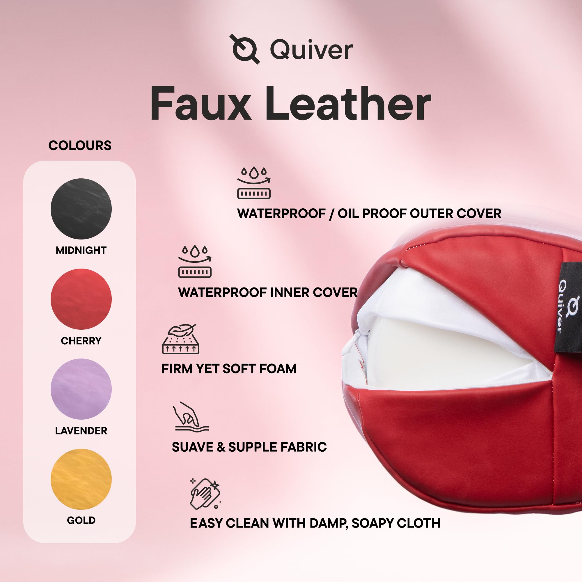 Quiver Edge Premium Intimacy Pillow for All Couples - Canada's Inclusive Intimacy Cushion - Sensual Positioning Sex Pillow Support for Enhanced Comfort (Color: Lavender - Faux Leather) — view 4