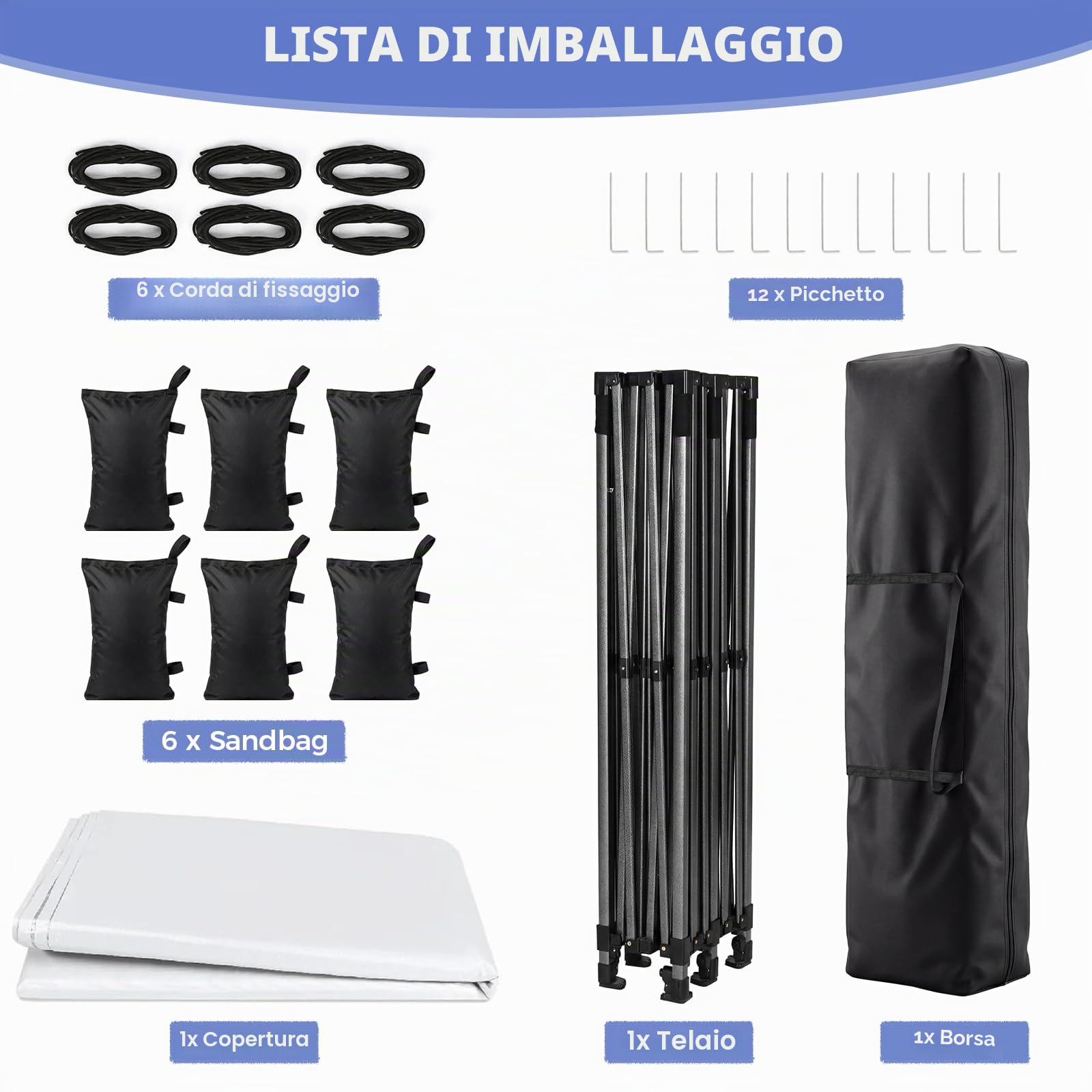 VOWNER Gazebo 3x6m Pieghevole Impermeabile, Gazebo Esterno Resistente Pop-up Regolabile in Altezza, Giardino Protezione UV 50+,Padiglione con Borsa, Bianco