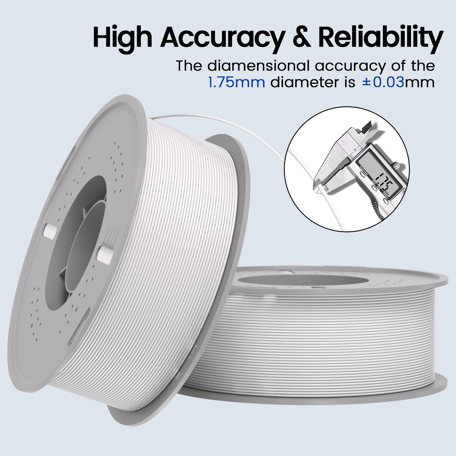 Filament PLA 1,75 mm dokładność wymiaru +/-0,03 mm, łatwe drukowanie, starannie zwinięty filament do drukarki 3D, kompatybilny z drukarką Bambu Lab/Anycubic/Creality All 3D, szpula 2 kg, 2 szt., biały