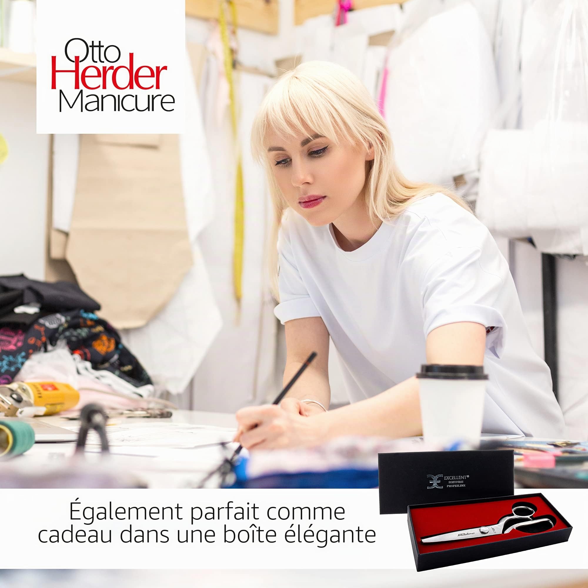 Kleiber co. paire de ciseaux crantés stoffschere «basteline inoxydable dans une boîte de rangement
