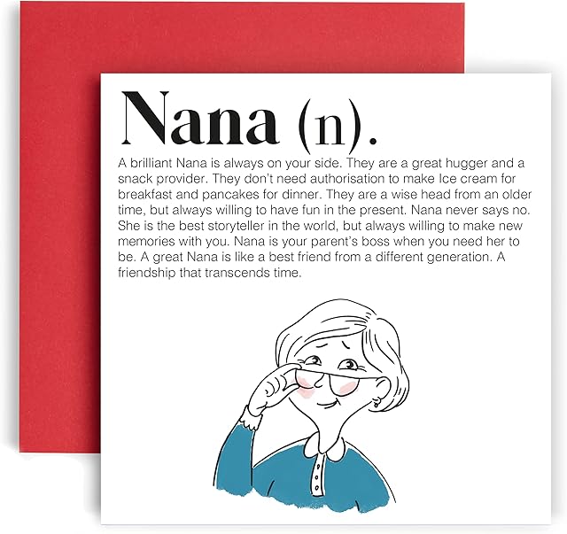 Huxters Nana Birthday Card  Square Happy Birthday Card for Grandmother  Premium Grade Paper Funny Card  Unique Artwork with Inspirational Quote  Includes Cute Envelope (Nana)