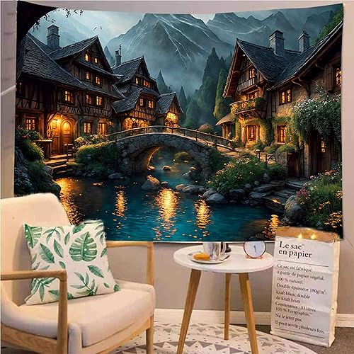 Miniatura 6 de Aidatain Tapiz de paisaje del mundo de cuento de hadas, tapiz grande de 90 pulgadas de largo x 84 pulgadas de ancho, tela de franela para colgar en