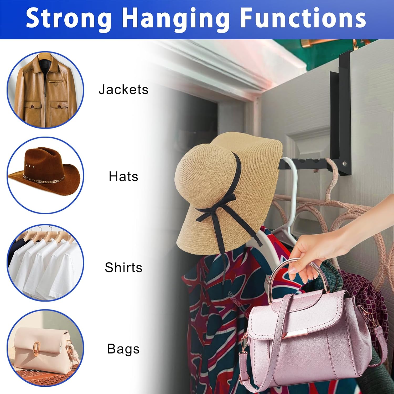 2 Pcs Over The Door Hooks - Folding Over Door Clothes Drying Laundry Rack with 6 Groves - Hanger for Clothes & Towels (Black) image 4