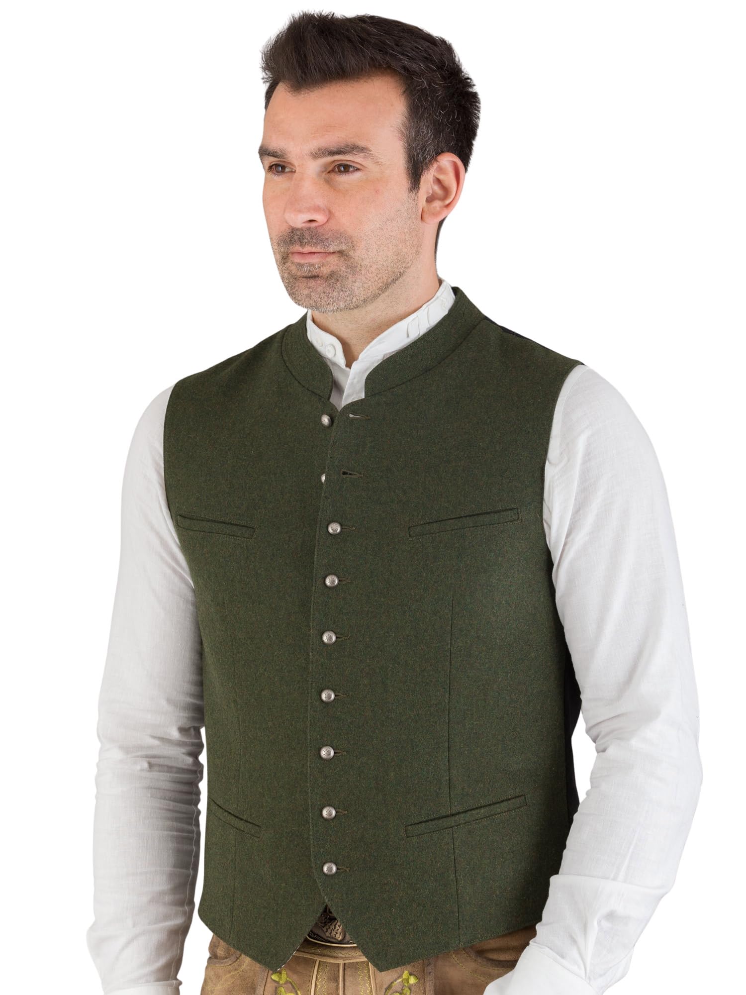 Hammerschmid Trachtenweste Max oliv ohne Ärmel, klassische Lodenweste für Herren, elegantes Gilet für Männer, grün