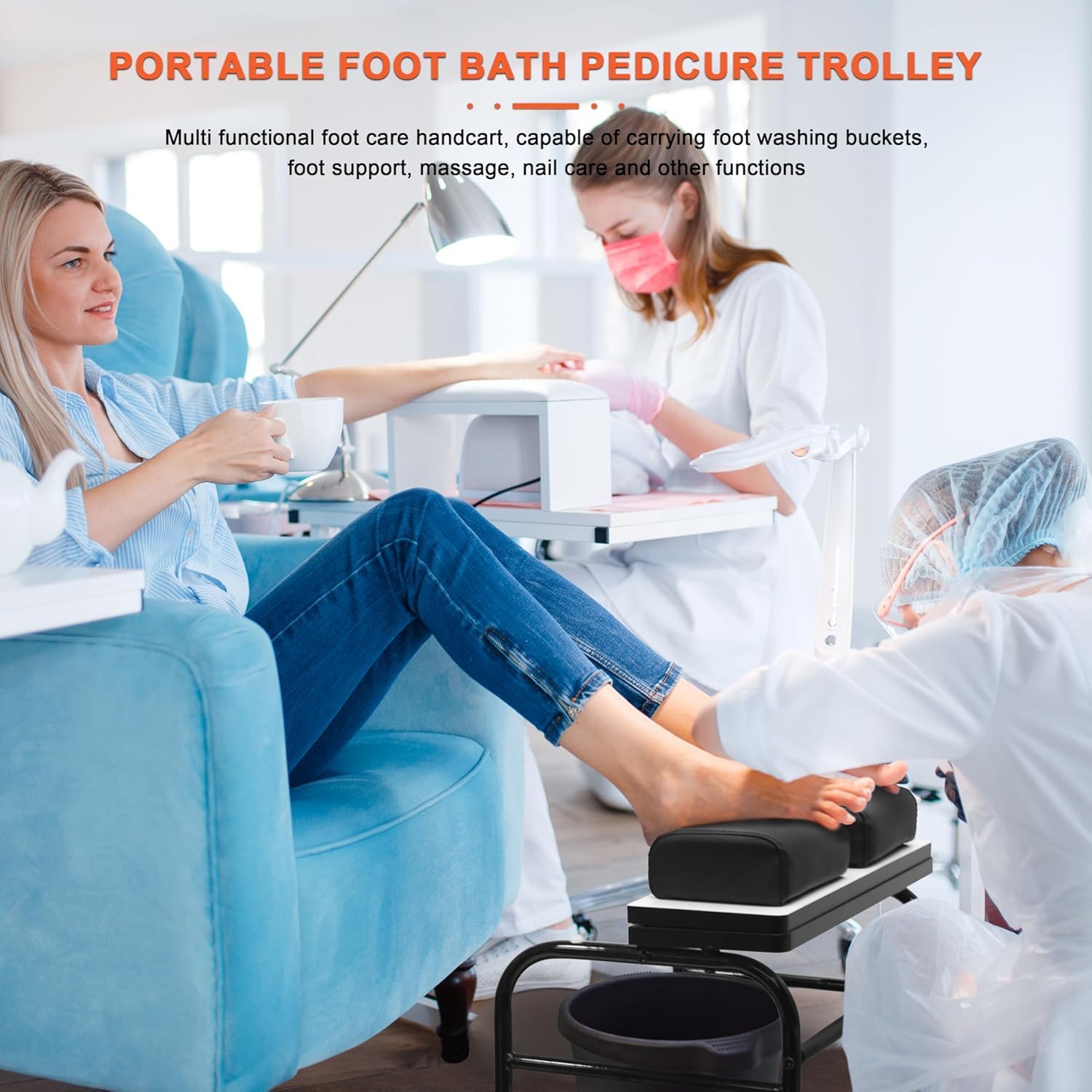 Elitzia Portable Pedicure Cart with Foot Rest - Beauty Salon Nail and Foot Bath Spa Trolley - Professional Stand Station ET27971 (Black)