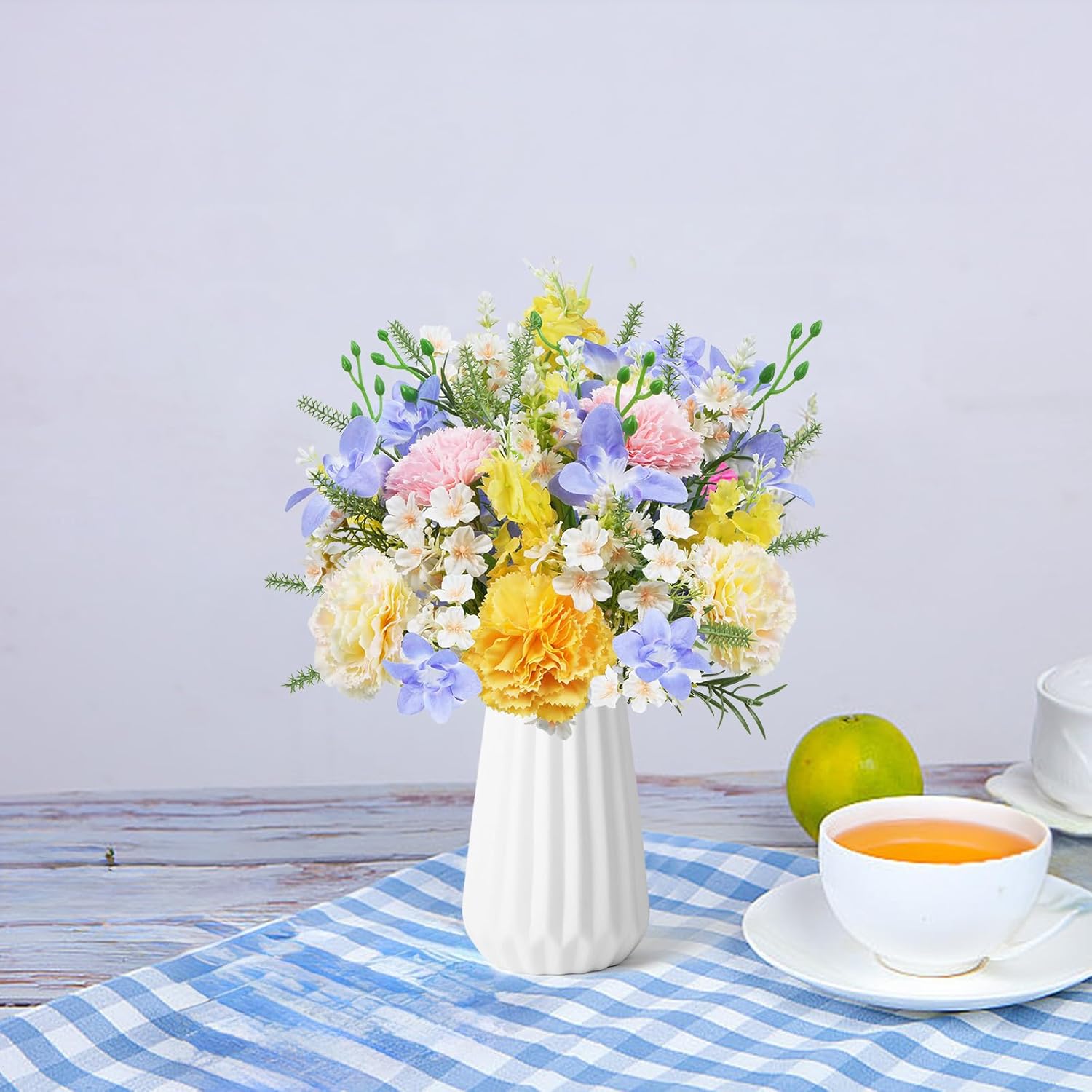Artificial Flowers Carnations 14.96" Faux Spring Wildflowers Flowers Fake Carnation Daisy Bouquets Silk Floral Arrangements for Home Indoor Table Wedding Mother Day Decorations