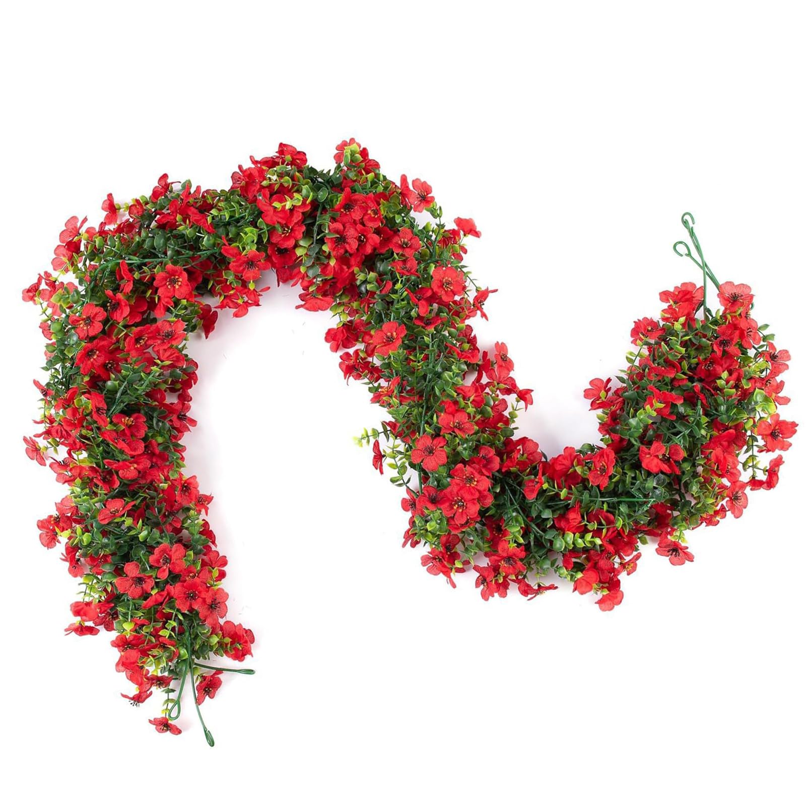 NEWFT Realistic Artificial Leaves Plant with Flower 1.8Meter Simulation Plant Hanging Decoration For Mantels Wall
