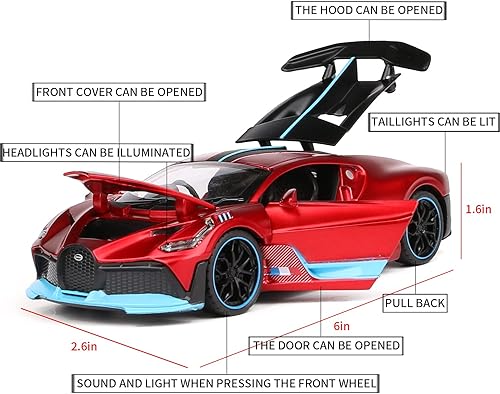 Miniatura 2 de 132 Bugatti Divo aleación de zinc pull back coche fundido a troquel juguetes electrónicos con luces y música, decorativo, mini vehículos juguetes