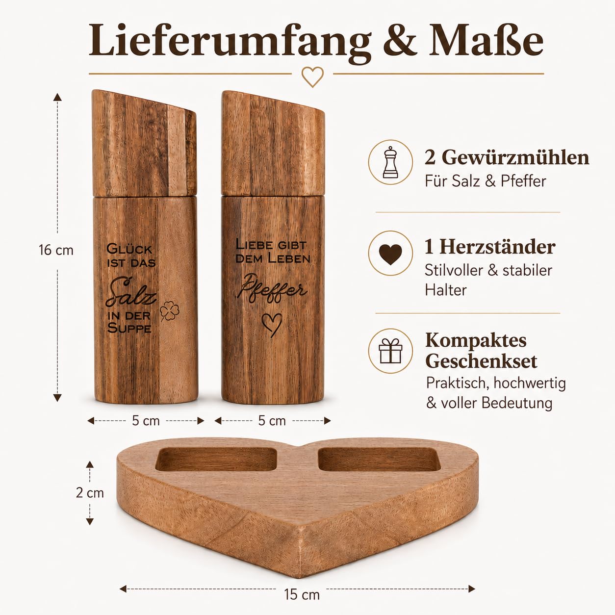 Hochzeitsgeschenk Salz und Pfeffermühle Holz Set – Geschenke zur Hochzeit für Brautpaar – Einzugsgeschenk Haus & Verlobung Geschenk – Hochzeitsgeschenke Ideen Holz Mühlens