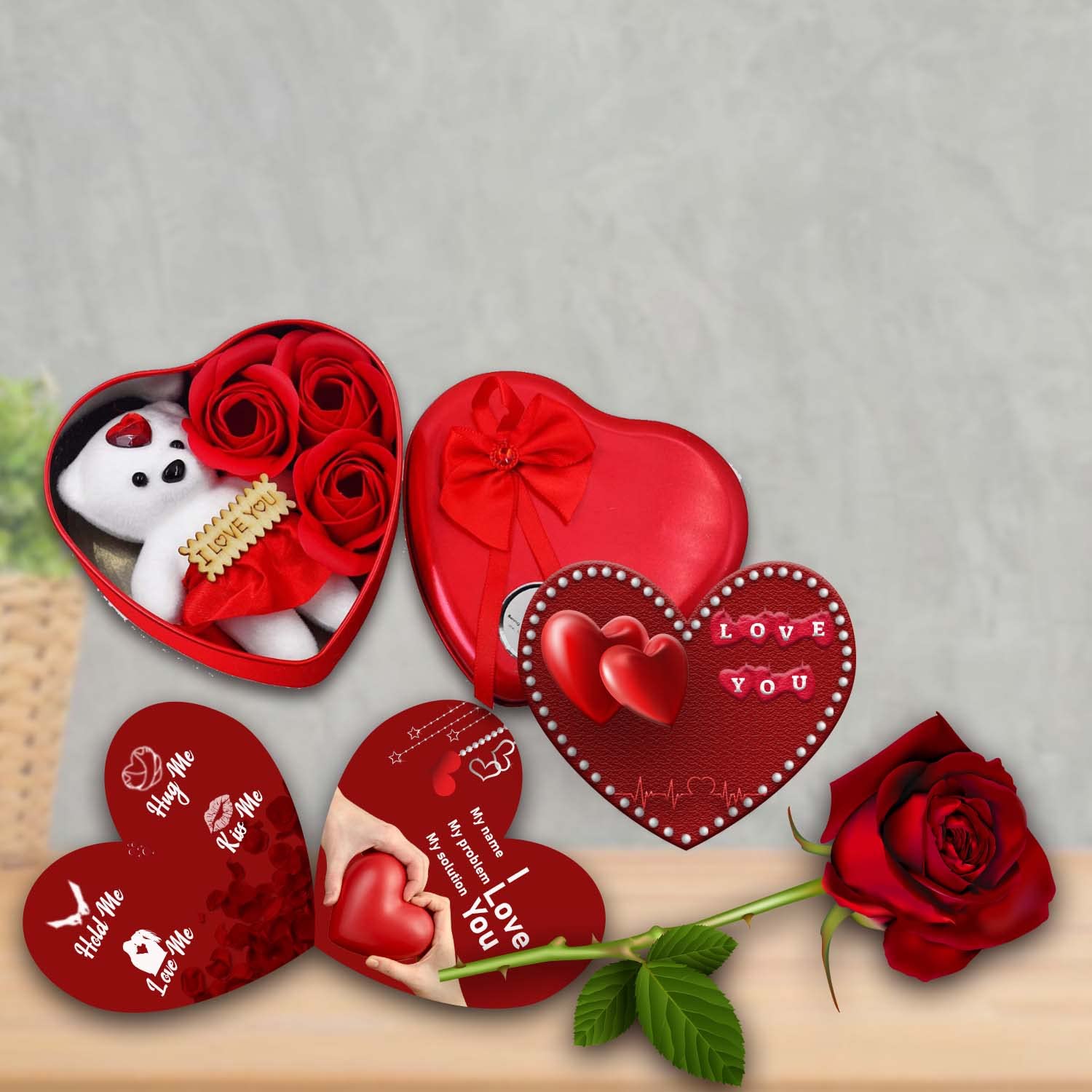 AWANI TRENDS Valentine’s Day Gift Combo for Girlfriend/Wife |Husband/Boyfriend Birthday & Anniversary Gift Heart Shape Metal Box with Artificial Rose, 2 Chocolates & Heart Greeting Card | Romantic Love Gift for Him & Her - Image 4 thumbnail