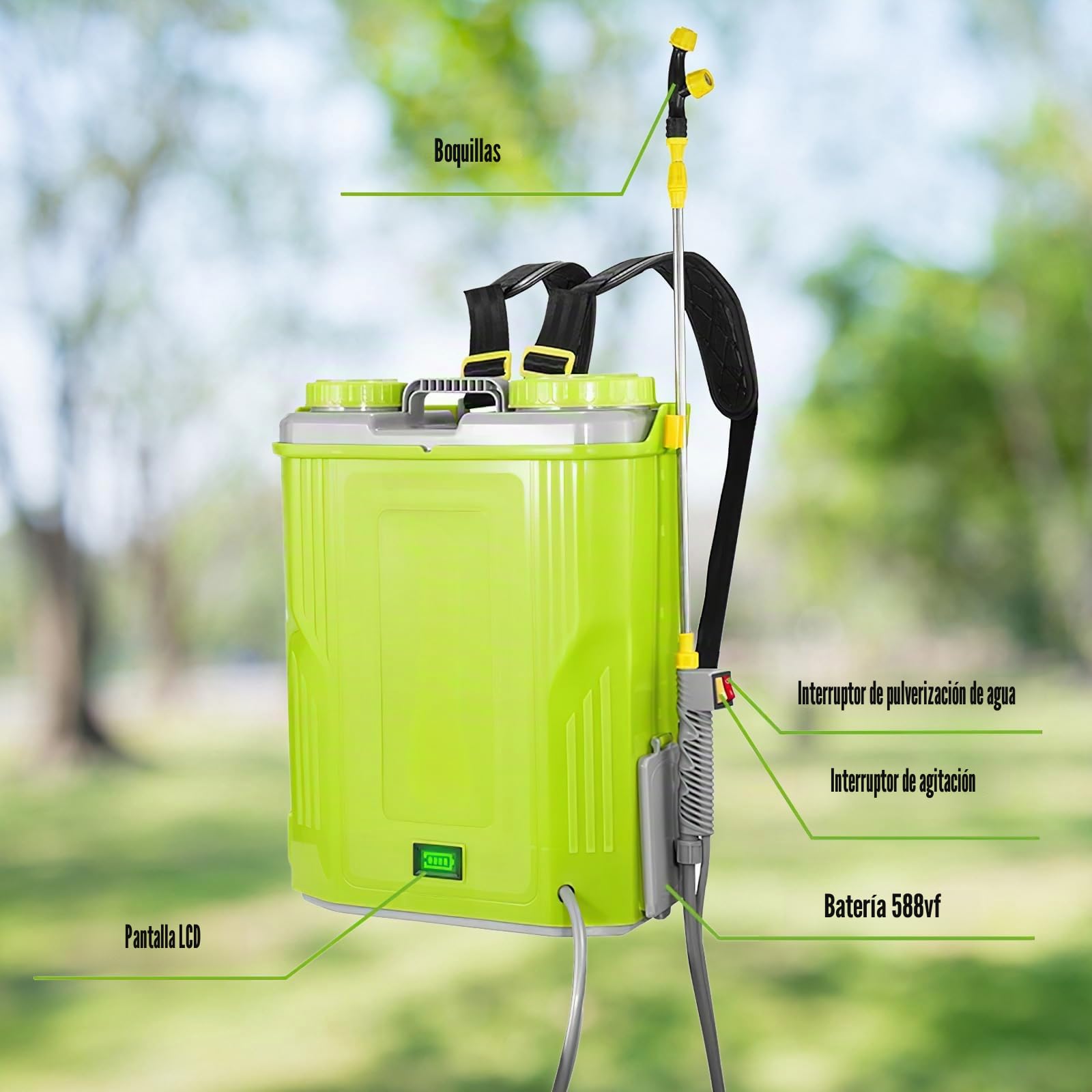 Pulverizador eléctrico de jardín de 20 L, pulverizador para techos con 2 baterías, lanza telescópica y 5 boquillas, presión hasta 80 PSI, para antiespumas de techo y riego de plantas.