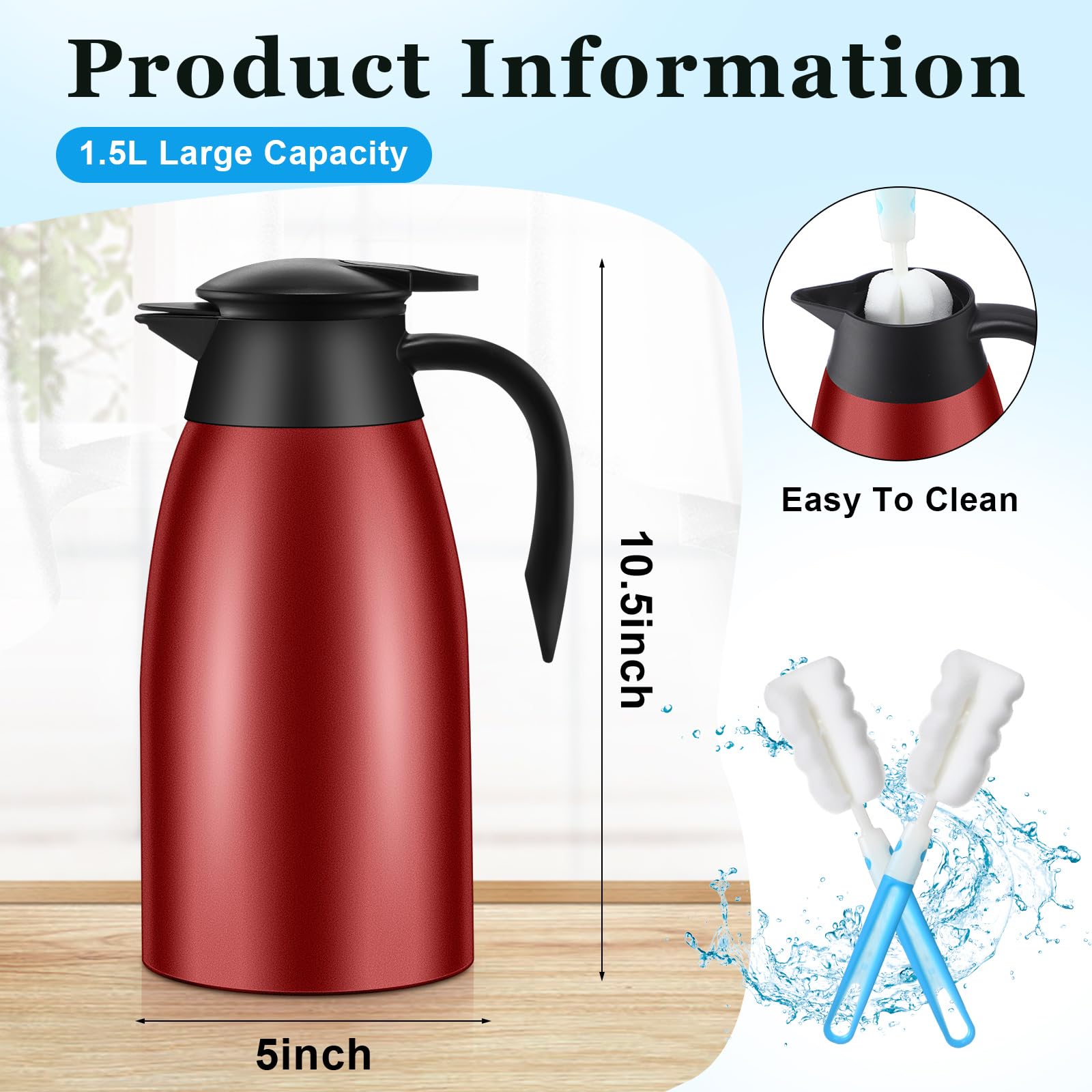 Stainless Steel Vacuum Insulated Pot Ziliny 2-Pack 51oz Thermal Coffee ...