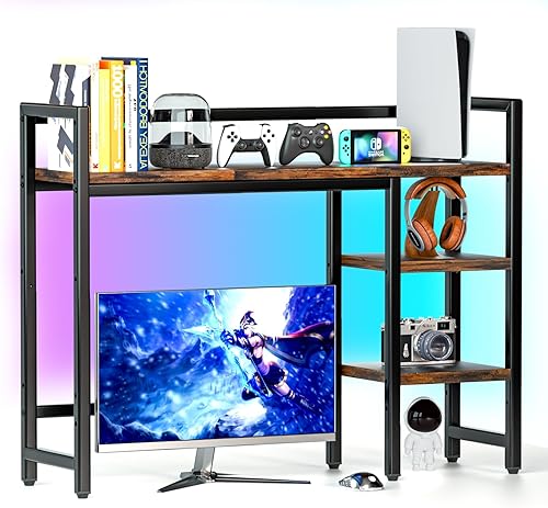 Estante organizador de escritorio, gabinete de escritorio de 38.5 pulgadas con tira de luz RGB, 16 colores y sincronización de música, estante de