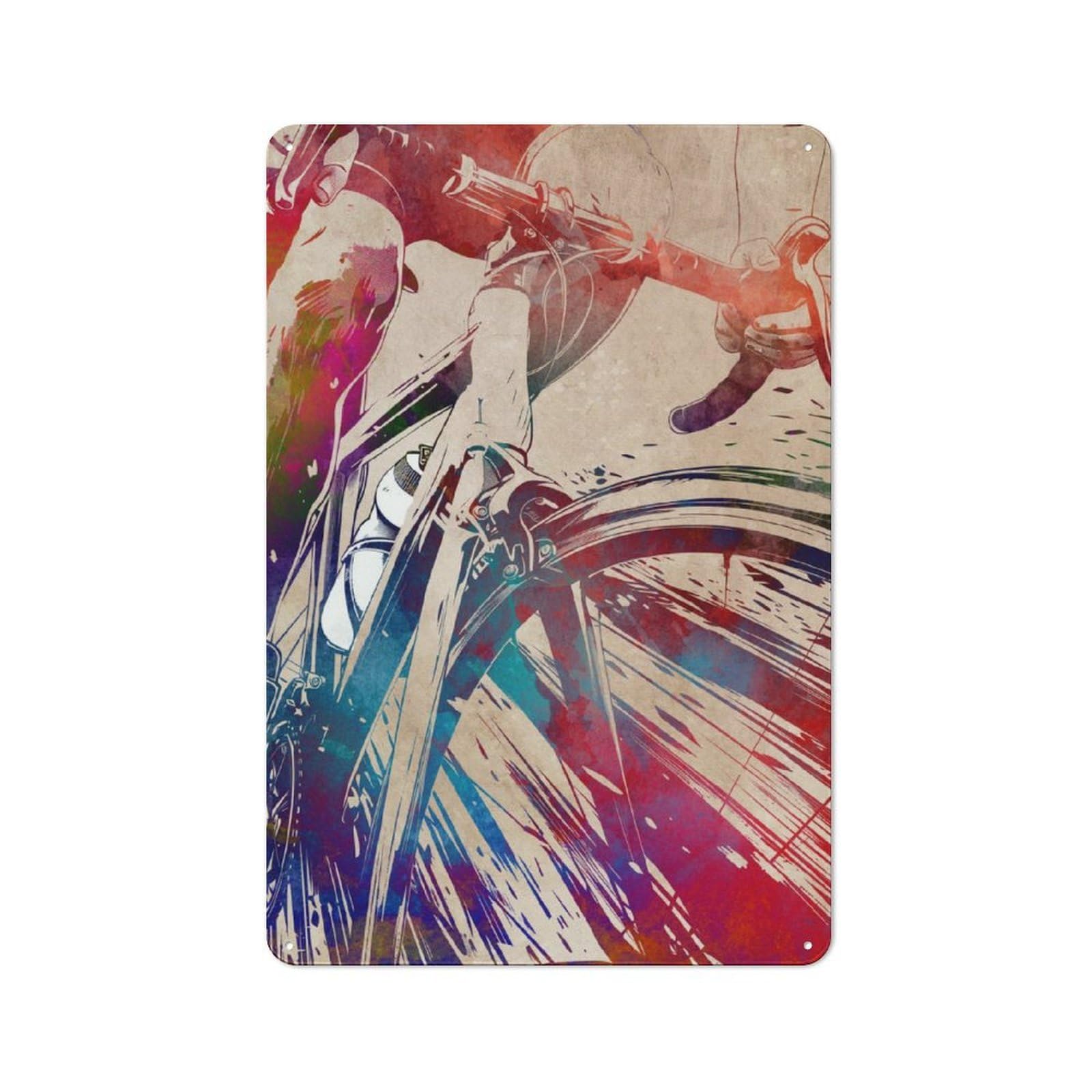 Junmoney Cycling Watercolor Art Retro Tin Sign 30X20cm For Home Office Or Studio, Suited To Home Office Decor Fans