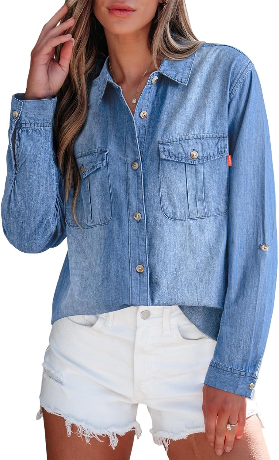 Sidefeel Women's Denim Top Long Sleeve Jean Shirt Button Down Denim Shirt - Image 5