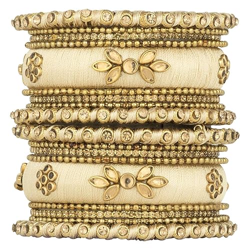 Kundan Studded Silk Thread Bangles Set