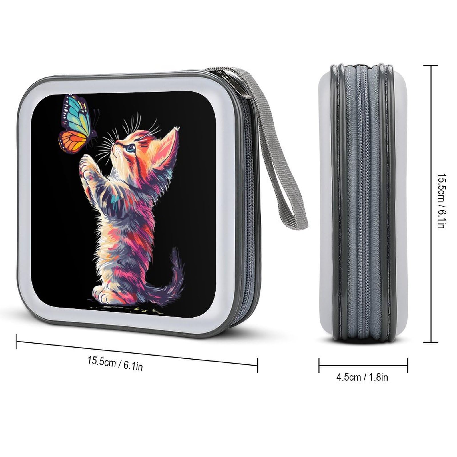 Cute Cat Playing Butterflies CD Case Plastic DVD Case Holder Wallet Disc Storage Organizer for Car Travel