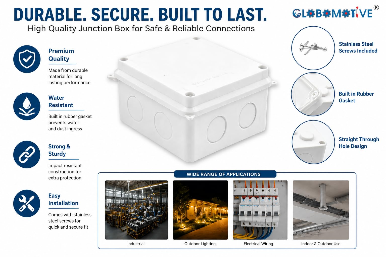 GLOBOMOTIVE ABS Junction Box - Waterproof Electronic Project Box Enclosure Case for Electronic Projects, Outdoor, Indoor (100 x 100 x 70 mm) — Amazon image 2