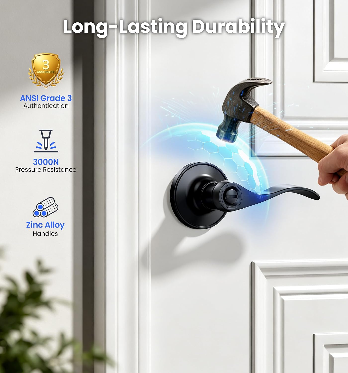 Veise Privacy Door Handles Interior, Door Levers Lock Keyless for Bedroom, Bathroom, Rust-Proof Door Knobs Interior, Waterproof Zinc Alloy Wave Lever Right Left Handed, Matte Black