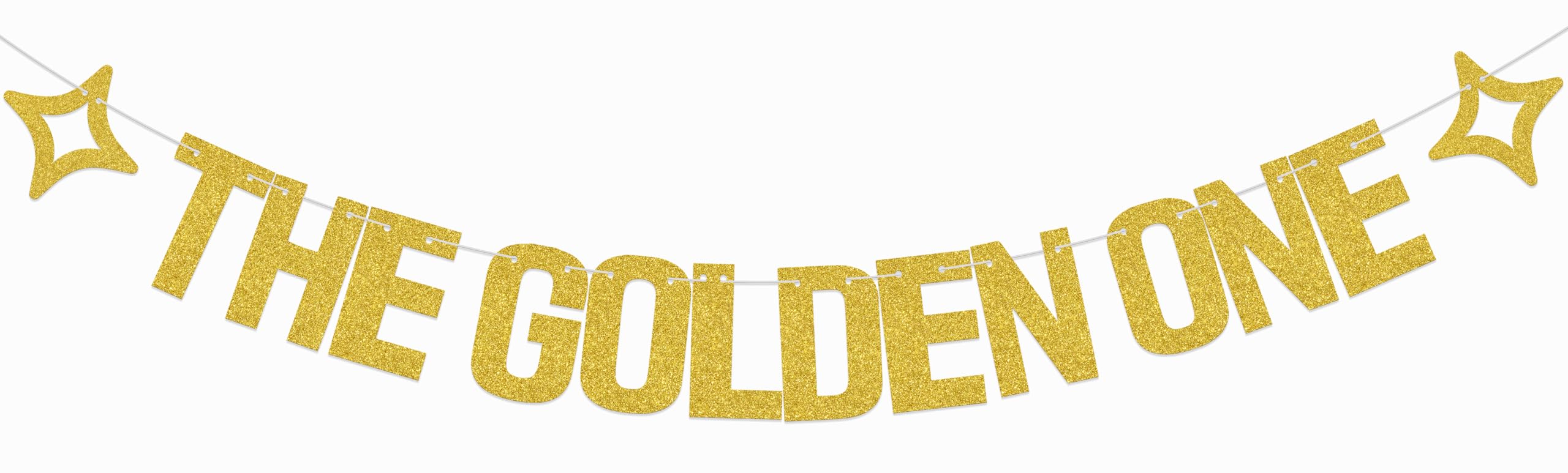 The Golden One Banner, Gold Banner for One Year Old, Golden Birthday Anniversary Party Supplies Gold Glitter