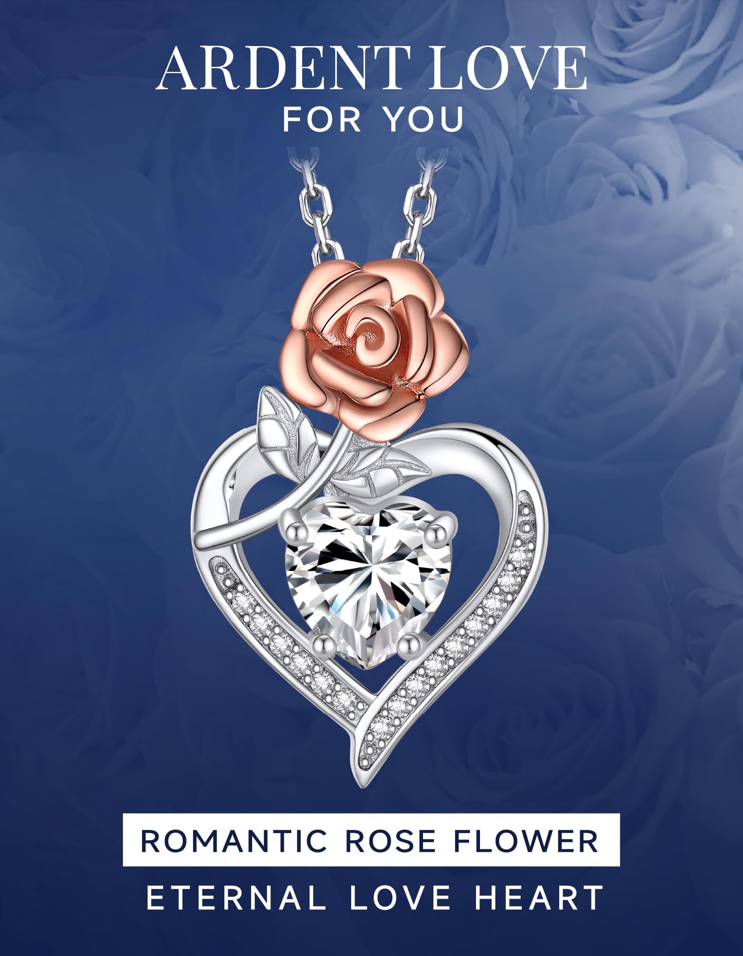 MomentWish Halskette Damen Silber, 1 Karat Moissanite Kette Rose Silber 925 Silberkette mit Anhänger Rosegold Schmuck Geschenk für Frauen Freundin Mama