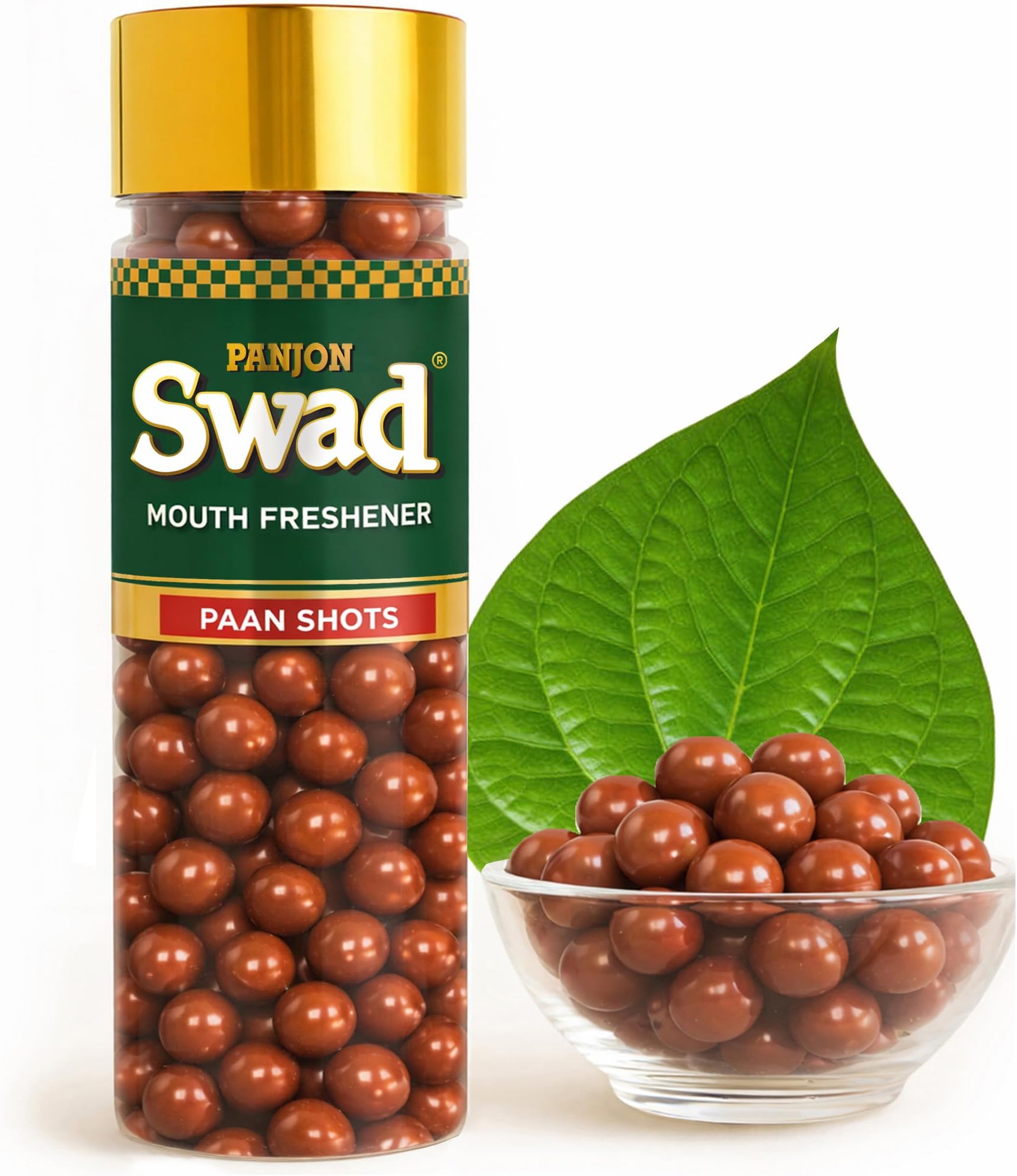 PANJON SWAD Paan Shots (Instant Pan Candy Mouthfreshener Mukhwas) Real Pan Toffee Balls, 1 Bottle, 180 Gram