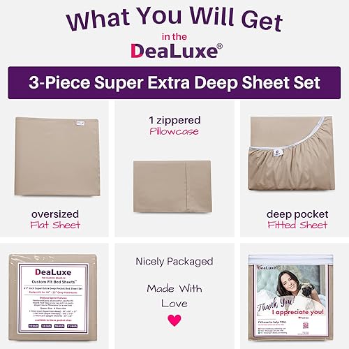 Miniatura 144 de Juego de sábanas de tamaño matrimonial – Juego de sábanas de bolsillo profundo – Juego de 4 piezas con sábana bajera de 21 pulgadas, sábana encimera