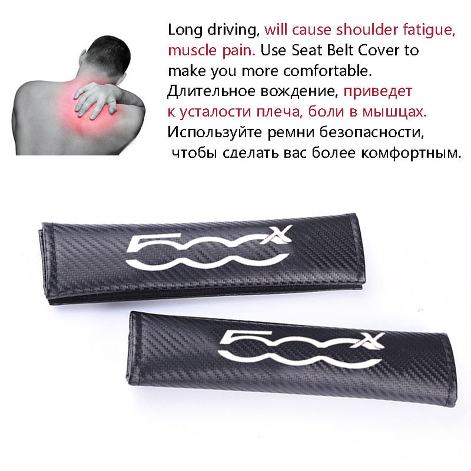 Coussins De Ceinture De Sécurité Pour Fiat 500X – Confortables, En Fibre Carbone Style, Faciles à Installer !