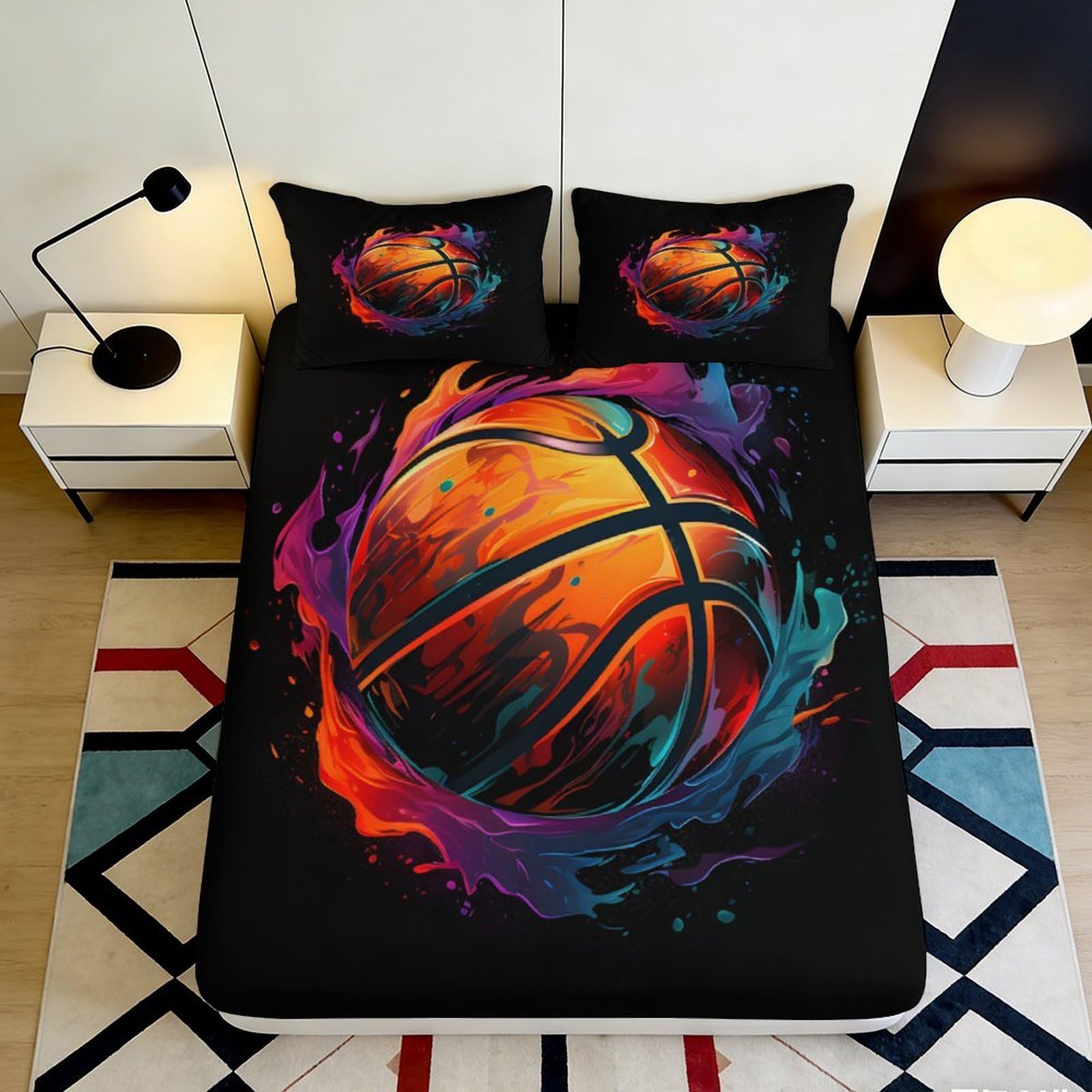 Pnayamiorkfel Style-8 3D Printed Fire Basketball Fitted Sheet Microfiber Soft Colorful Splash Bed Cover For Bedroom Dorm Mattress Protector 90X200x25cm
