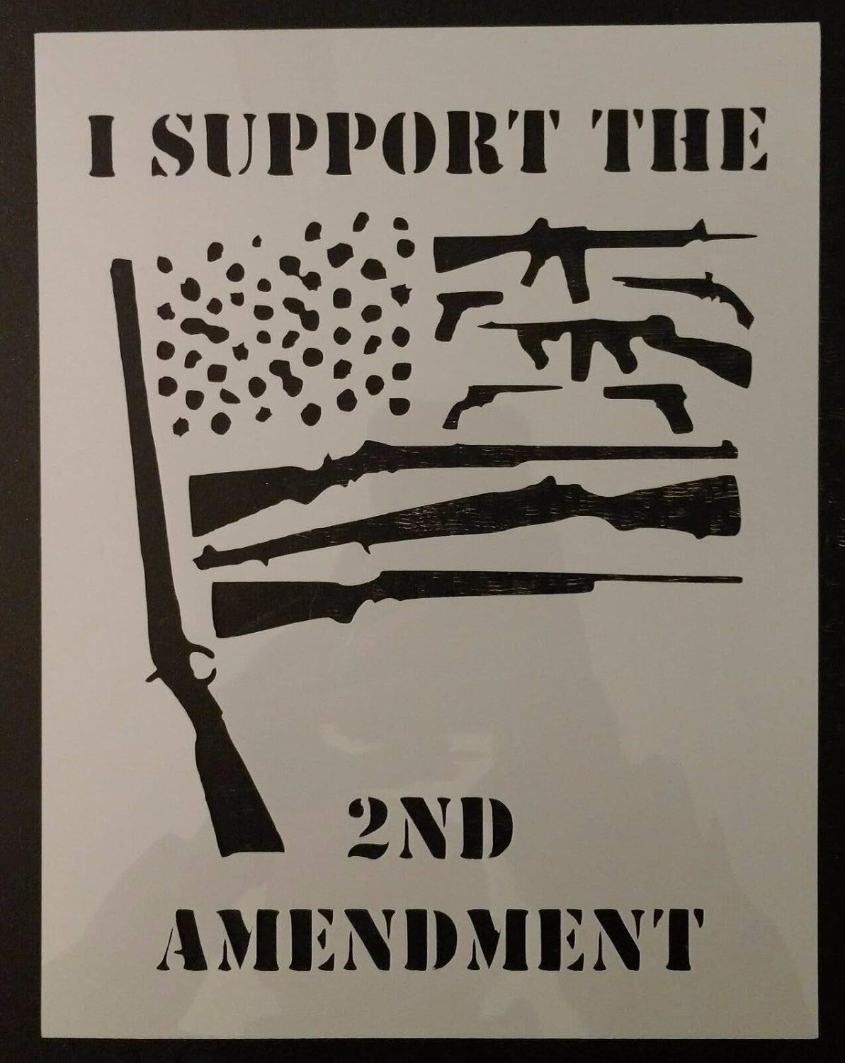 Reusable Sturdy Stencil 2nd Amendment Flag Gun Guns 8.5" x 11" Cut Stencil Sheet (not Paper) Arts and Crafts Material Scrapbooking for Airbrush Painting Drawing