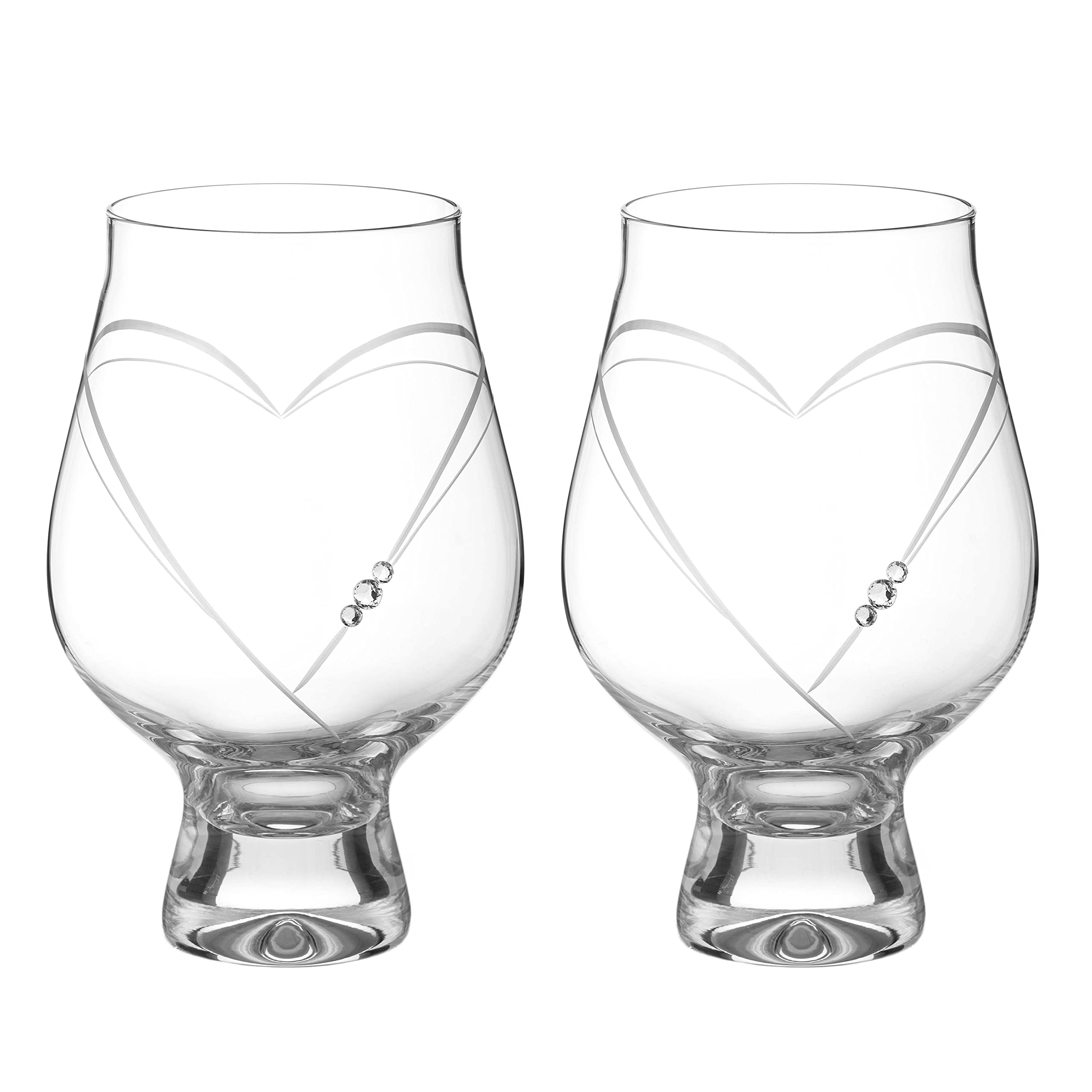 DIAMANTE Gin Goblets - 'Hearts' Crystal Gin and Tonic Glass - Set of 2 (Hearts Swarovski)