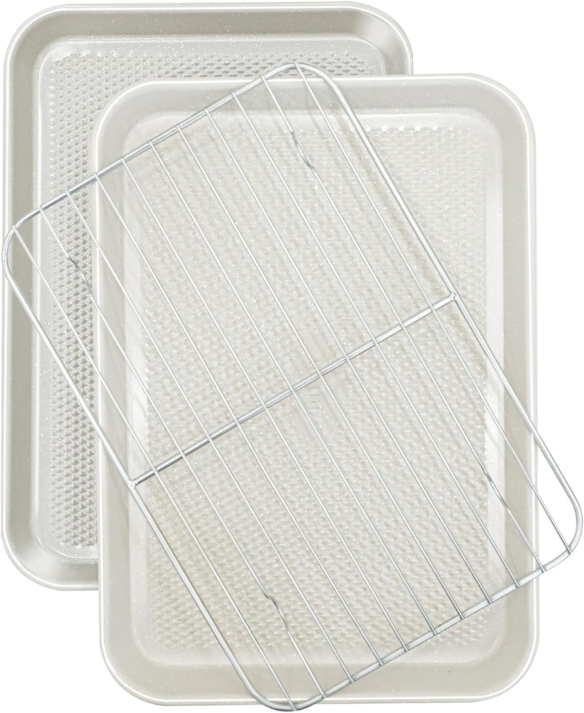 2-Pack 9x13 Quarter Sheet Pan Baking Sheet Set with Wire Rack - Nonstick 0.8mm Carbon Steel, Cookie Sheets for Baking, Non-Toxic, Dishwasher Safe, Oven Safe 450°F (External 9.5x13.6)