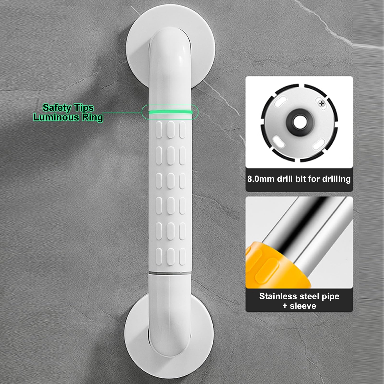 30-140CM Edelstahl Haltegriff Bad Rutschfest für Dusche und WC | Sicherheitsgriff aus Rostfreiem Edelstahl, Stabiler Badewannengriff für Senioren, Kinder und Patienten(Weiß,78cm)