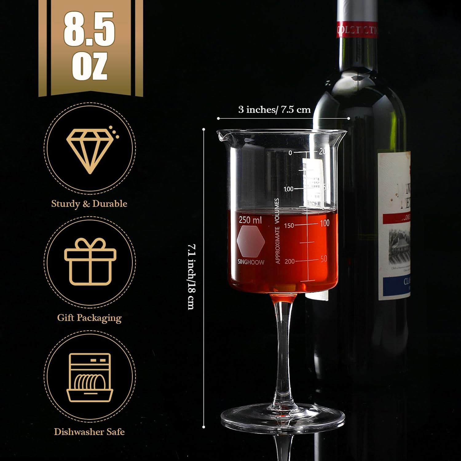 1 Pcs Laboratory Beaker Wine Glasses, 8.5 oz Chemistry Glasses Thick Glass for Wine Borosilicate Glass with Graduated Chemistry Glassware Science Christmas Gift
