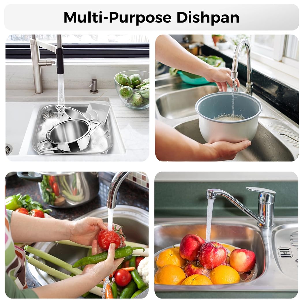 2 cuencos de lavado, cubeta de acero inoxidable para fregadero, recipiente de cocina cuadrado grande, lavabo de verduras, plato para uso doméstico
