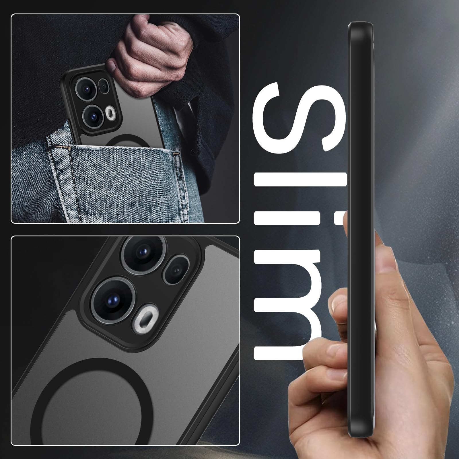 Oududianzi Cover Magnetica per Oppo Reno 13 Pro 5G Compatibile con MagSafe, Traslucido Opaco Retro Sottile Antiurto Cellulare Custodia (Nero