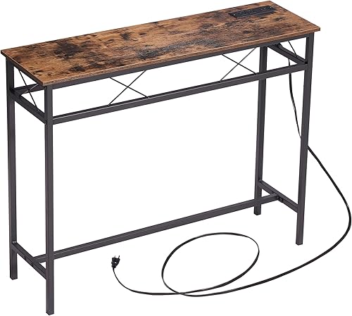 Miniatura 33 de VECELO Mesa estrecha de 39.4 pulgadas para sofá/consola con estación de carga, toma de corriente y puertos USB, para entrada, sala de estar,