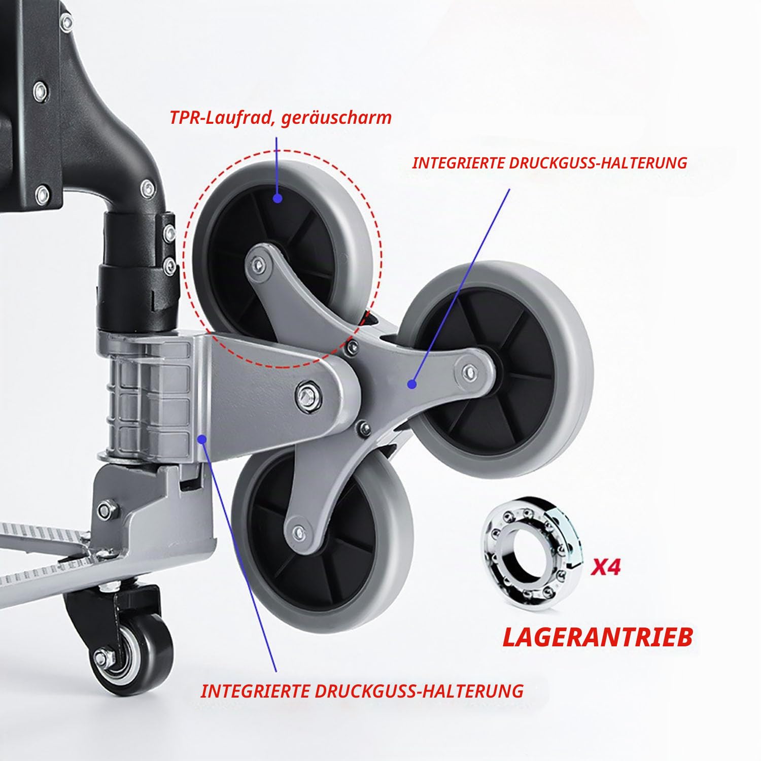 Sackkarre Aluminium Treppensteiger Klappbar Treppensackkarre Belastbarkeit 80kg Transportkarre mit Elastischen Seilen, Teleskopgriff 61-106 cm Höhenverstellbar für Zuhause, Einkaufen, Umzüge & Lager