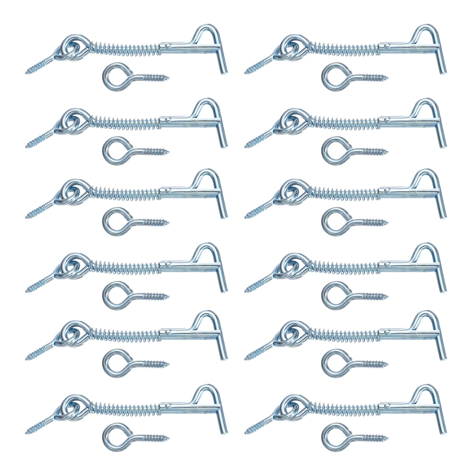 sourcing map 12Pcs Cabin Hook Eye Latch, 3" Zinc Plated Iron Spring Hook and Eye Safety Latch with Mounting Screw for Wood Window Door and Cabinets — image 1